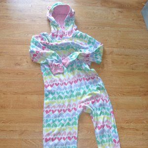 1 Piece Fleece Zip Up Pajama 14 XL Ears Cute Heart